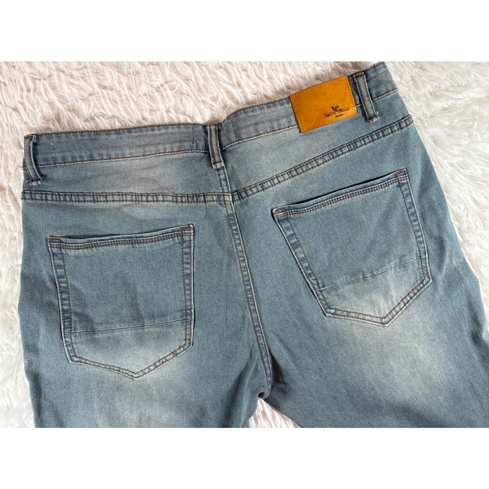 Smith & Mills Mens Straight Leg Jeans Medium Wash Blue Stretch Denim Size 38x30 - Picture 6 of 11